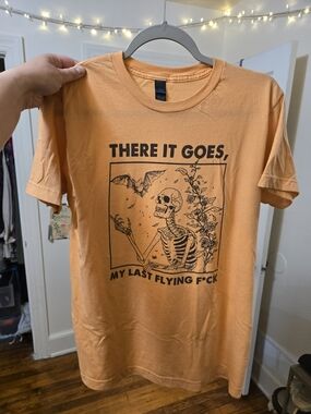Tultex Peach Graphic Tee with Black Skeleton Print